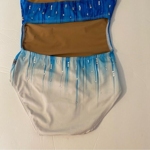 Glamorous solo dance costume leotard custom ombre blue  rhinestone LC child - Picture 8 of 14